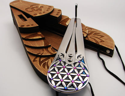 Jaw harp "FLOWER OF LIFE" with filling and rhinestones